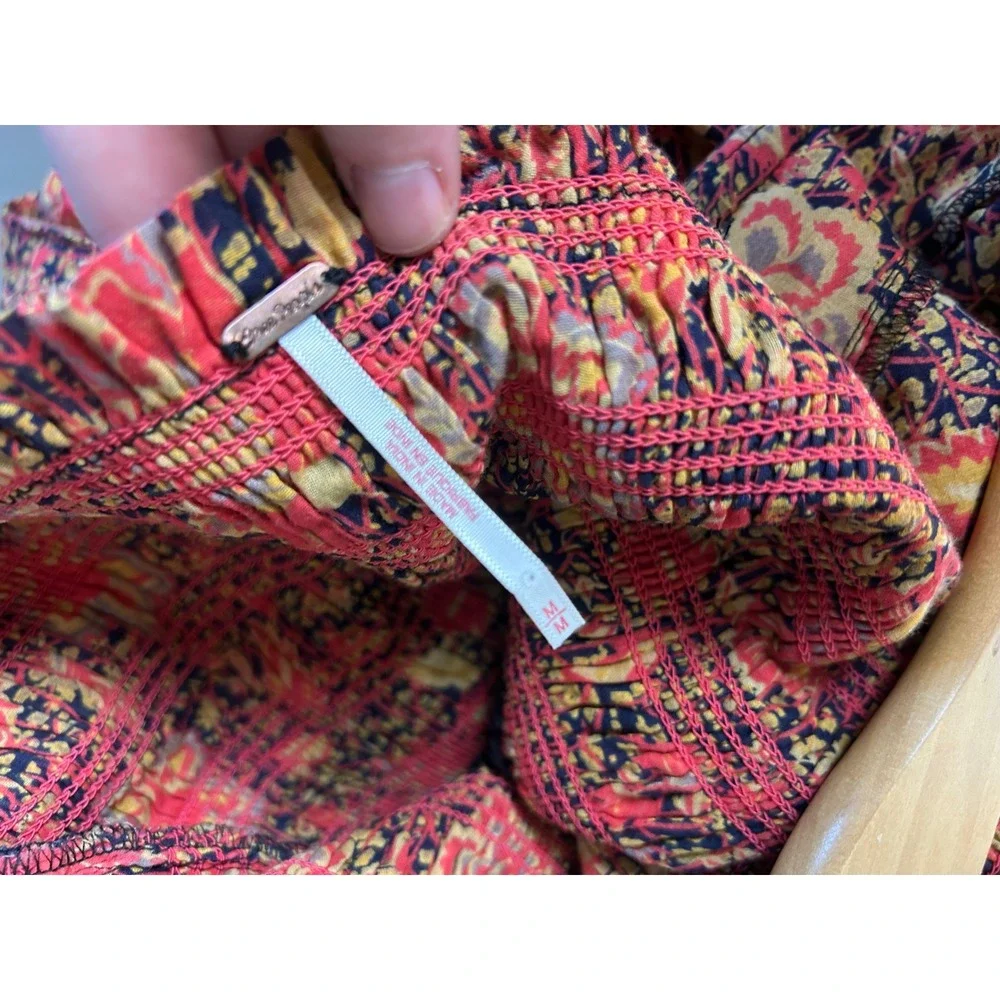 Free People Getaway Tiered Maxi Dress Red Floral Smocked Boho Medium - Picture 5 of 5